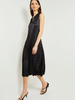 Dresses|Misook Midi Sheath Dress - Chevron Textured Crepe De Chine Black