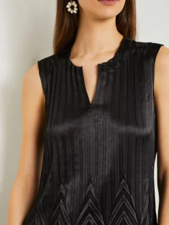 Dresses|Misook Midi Sheath Dress - Chevron Textured Crepe De Chine Black