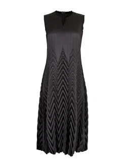 Dresses|Misook Midi Sheath Dress - Chevron Textured Crepe De Chine Black