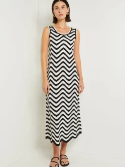 Dresses|Misook Midi Sheath Dress - Chevron Hem Intarsia Knit Black/White