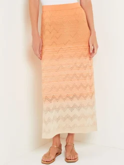 Skirts|Misook Midi Straight Skirt - Ombre Pointelle Soft Knit Citrine/ItalianClay/Biscotti