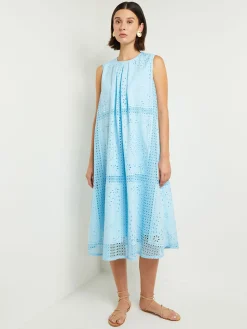 Dresses|Misook Midi Tent Dress - Sleeveless Eyelet Detailed Woven CaribbeanMist