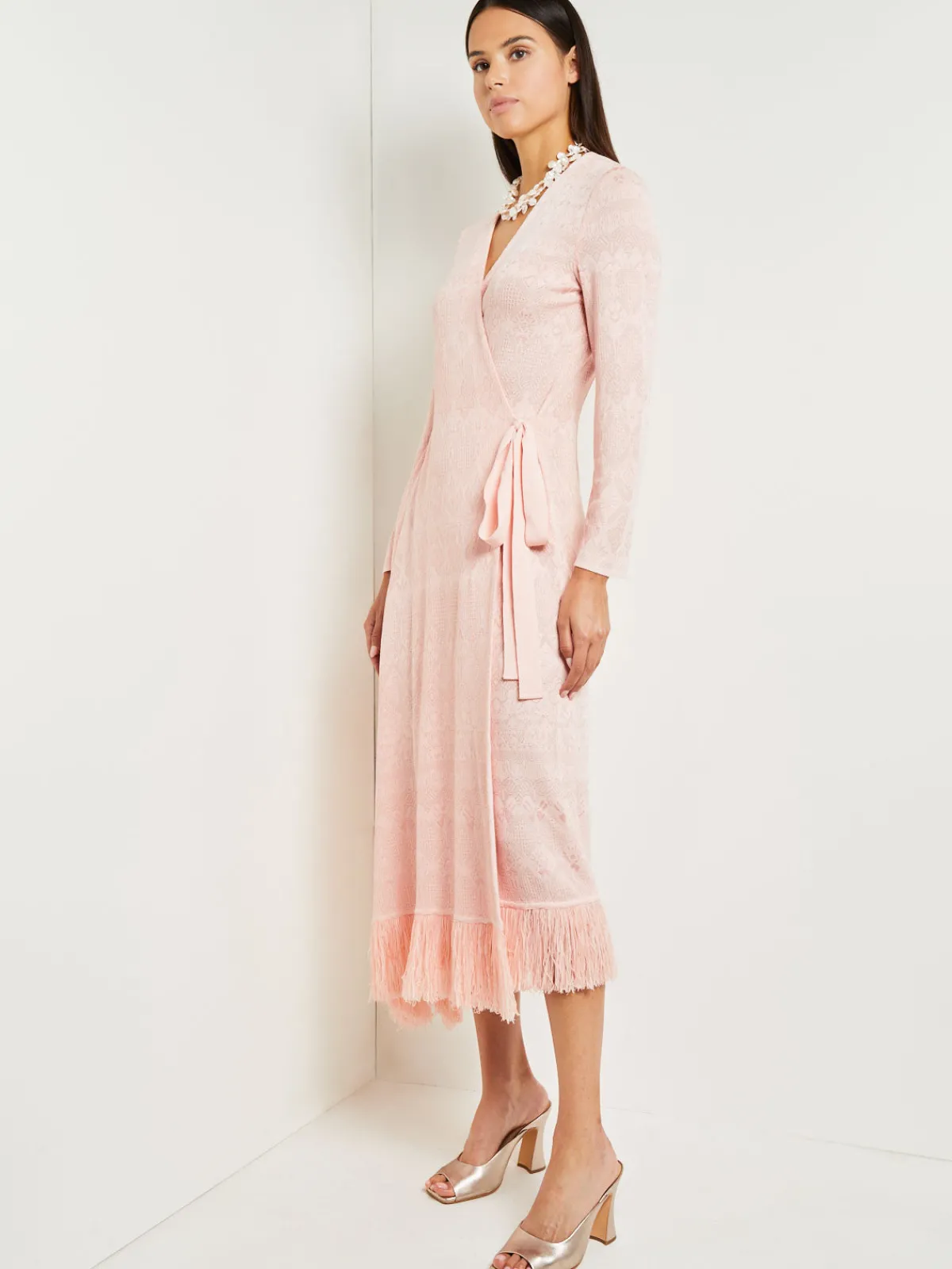 Dresses|Misook Midi Wrap Dress - Soft Jacquard Knit PorcelainPink