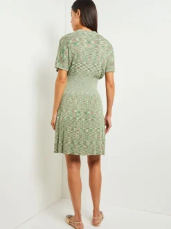 Dresses|Misook Mini Fit & Flare Dress - V-Neck Pleated Knit VerdantClover/ParadiseGreen/Charmeuse