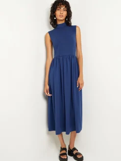 Dresses|Misook Mixed Media Fit-and-Flare Sleeveless Midi Dress Oceanic