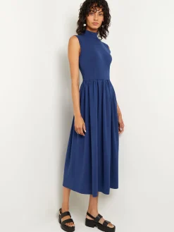 Dresses|Misook Mixed Media Fit-and-Flare Sleeveless Midi Dress Oceanic