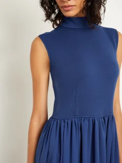 Dresses|Misook Mixed Media Fit-and-Flare Sleeveless Midi Dress Oceanic