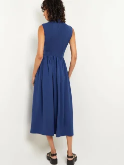 Dresses|Misook Mixed Media Fit-and-Flare Sleeveless Midi Dress Oceanic