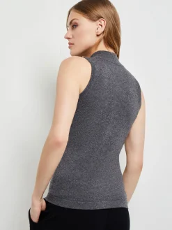 Tops & Tees|Tanks|Misook Mock Neck Cashmere Tank Top Charcoal