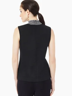Tops & Tees|Tanks|Misook Mock Neck Embroidered Trim Knit Tank Top Black/NewIvory