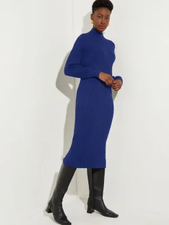 Dresses|Misook Mock Neck Soft Cable Knit Sweater Dress StarryNightBlue