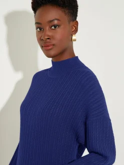 Dresses|Misook Mock Neck Soft Cable Knit Sweater Dress StarryNightBlue