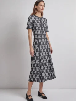 Dresses|Misook Modern Fit & Flare Intarsia Knit Dress Black/White