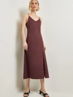 Dresses|Misook Modern Fit A-Line Crepe de Chine Slip Maxi Dress Mahogany