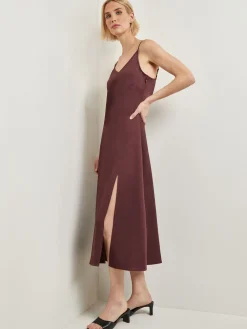 Dresses|Misook Modern Fit A-Line Crepe de Chine Slip Maxi Dress Mahogany