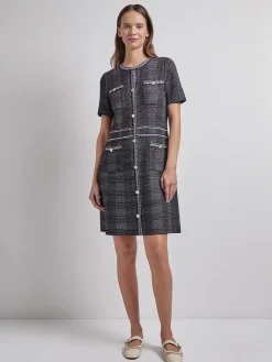 Dresses|Misook Modern Fit Bold Plaid Tweed Knit Sheath Dress Black/White
