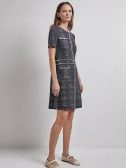 Dresses|Misook Modern Fit Bold Plaid Tweed Knit Sheath Dress Black/White
