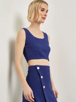 Tops & Tees|Tanks|Misook Modern Fit Boucle Knit Cropped Tank Top StarryNightBlue