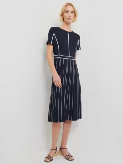 Dresses|Misook Modern Fit Contrast Stripe A-Line Soft Knit Dress Black/White