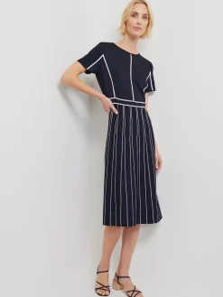 Dresses|Misook Modern Fit Contrast Stripe A-Line Soft Knit Dress Black/White