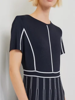 Dresses|Misook Modern Fit Contrast Stripe A-Line Soft Knit Dress Black/White