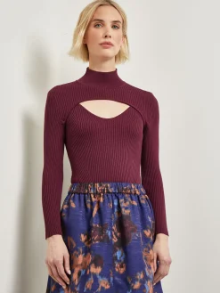Tops & Tees|Misook Modern Fit Convertible Ribbed Soft Knit Top Sangria