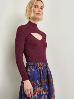 Tops & Tees|Misook Modern Fit Convertible Ribbed Soft Knit Top Sangria
