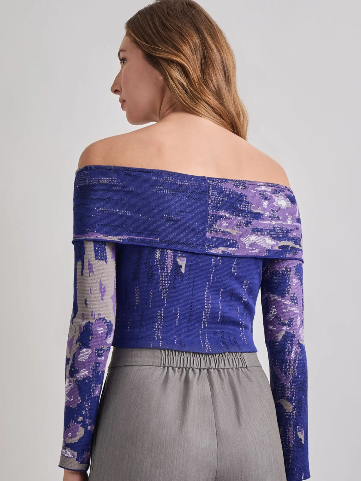 Tops & Tees|Misook Modern Fit Cropped Cross Body Watercolor Soft Knit Top StarryNightBlue/PlumRoyale/Mink/NewIvory/Black