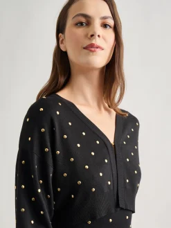 Jackets & Coats|Misook Modern Fit Cropped Gold Studded Soft Knit Cardigan Black