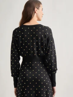 Jackets & Coats|Misook Modern Fit Cropped Gold Studded Soft Knit Cardigan Black