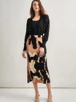 Jackets & Coats|Misook Modern Fit Cropped Gold Studded Soft Knit Cardigan Black