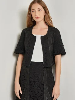 Blouses & Shirts|Tops & Tees|Misook Modern Fit Cropped Textural Woven Blouse Black