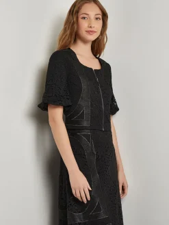 Blouses & Shirts|Tops & Tees|Misook Modern Fit Cropped Textural Woven Blouse Black