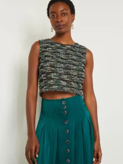 Tops & Tees|Tanks|Misook Modern Fit Cropped Tweed Knit Tank Spruce/NewIvory/Black/Copper