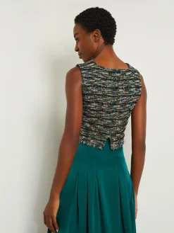 Tops & Tees|Tanks|Misook Modern Fit Cropped Tweed Knit Tank Spruce/NewIvory/Black/Copper