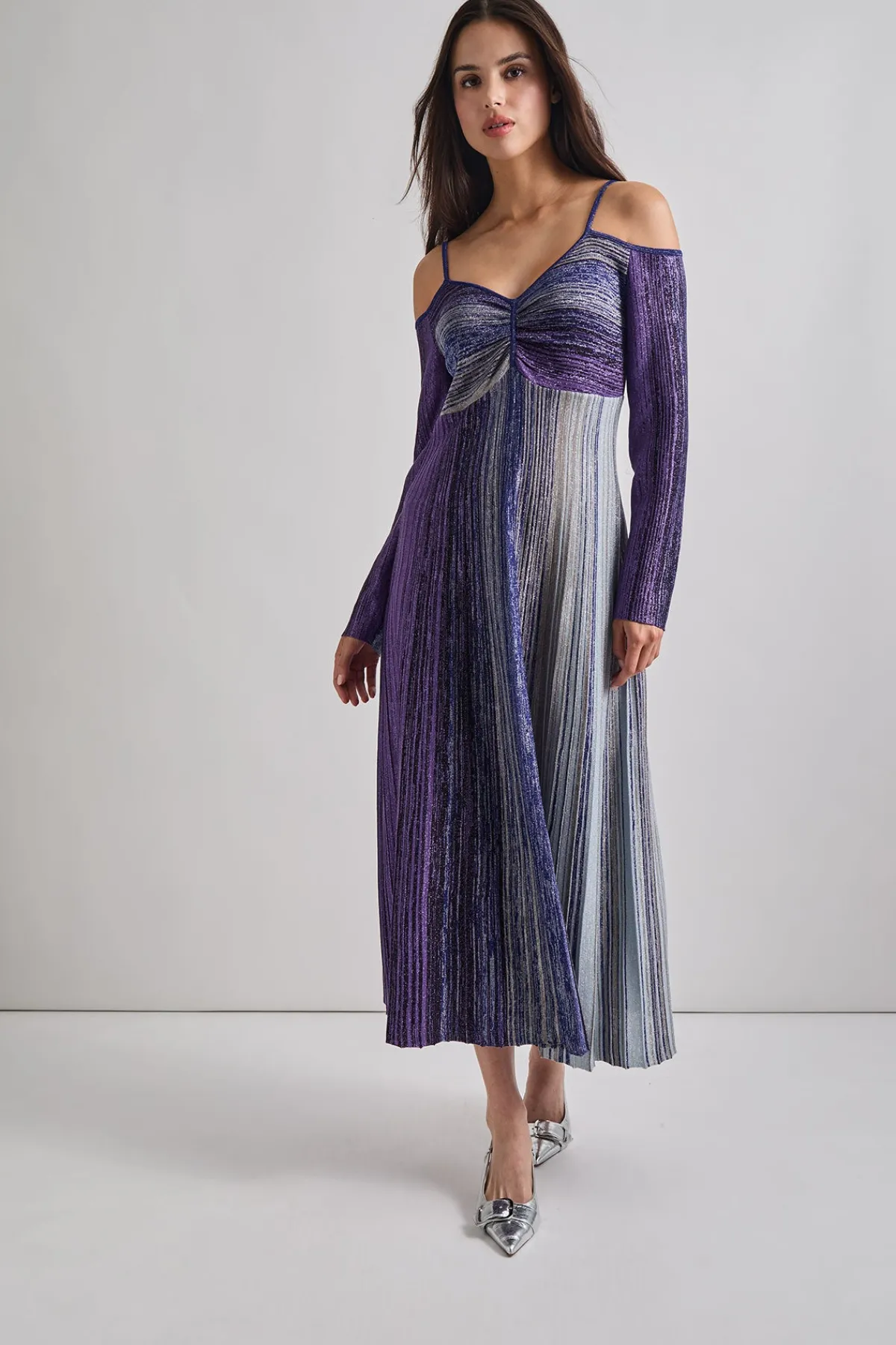 Dresses|Misook Modern Fit Empire Shimmer Lurex Knit Maxi Dress StarryNightBlue/Black/BlueHeather/Mink/PlumRoyale