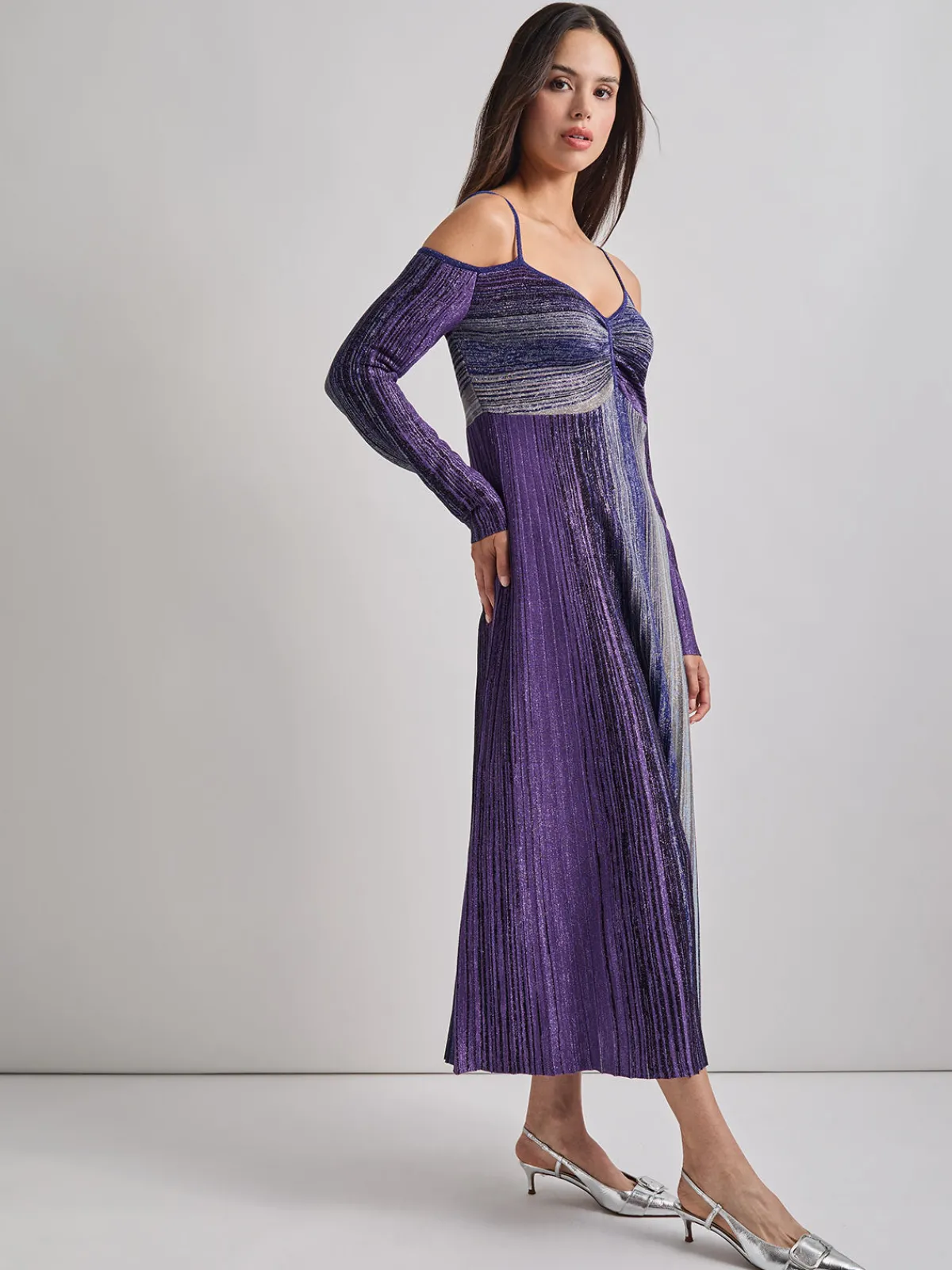 Dresses|Misook Modern Fit Empire Shimmer Lurex Knit Maxi Dress StarryNightBlue/Black/BlueHeather/Mink/PlumRoyale