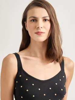 Dresses|Misook Modern Fit Gold Stud Midi Soft Knit Tank Dress Black