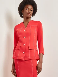 Jackets & Coats|Misook Modern Fit Jacket - Contrast Stitch Woven RadiantPink
