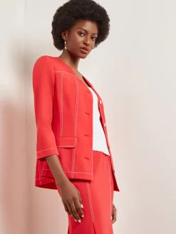 Jackets & Coats|Misook Modern Fit Jacket - Contrast Stitch Woven RadiantPink