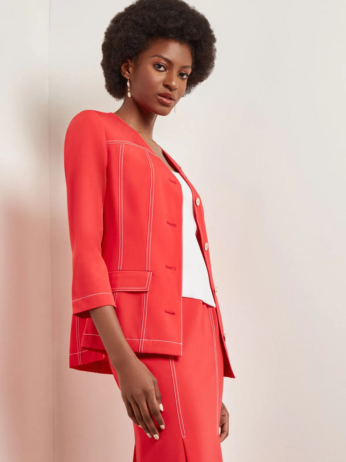 Jackets & Coats|Misook Modern Fit Jacket - Contrast Stitch Woven RadiantPink