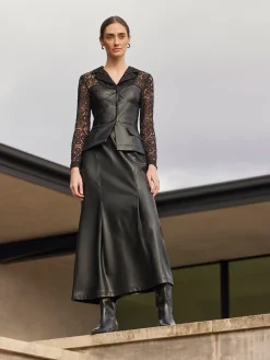 Jackets & Coats|Misook Modern Fit Lace & Vegan Leather Corset Jacket Black