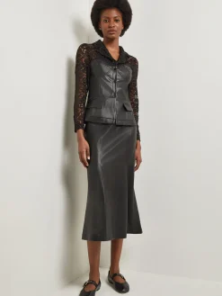 Jackets & Coats|Misook Modern Fit Lace & Vegan Leather Corset Jacket Black