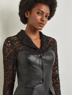 Jackets & Coats|Misook Modern Fit Lace & Vegan Leather Corset Jacket Black