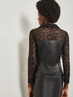 Jackets & Coats|Misook Modern Fit Lace & Vegan Leather Corset Jacket Black