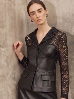 Jackets & Coats|Misook Modern Fit Lace & Vegan Leather Corset Jacket Black