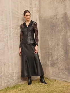 Jackets & Coats|Misook Modern Fit Lace & Vegan Leather Corset Jacket Black