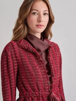 Jackets & Coats|Misook Modern Fit Linear Fringe Tweed Belted Knit Jacket Rouge/Macchiato/Mahogany/NewIvory