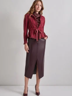 Jackets & Coats|Misook Modern Fit Linear Fringe Tweed Belted Knit Jacket Rouge/Macchiato/Mahogany/NewIvory