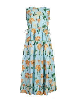 Dresses|Misook Modern Fit Maxi Drop Waist Floral Cotton Dress CaribbeanMist/PeachBlossom/VerdantClover/PaleGold